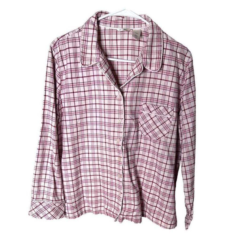 Eddie Bauer Pink Plaid Button Up Sleep Top - Size Petite L